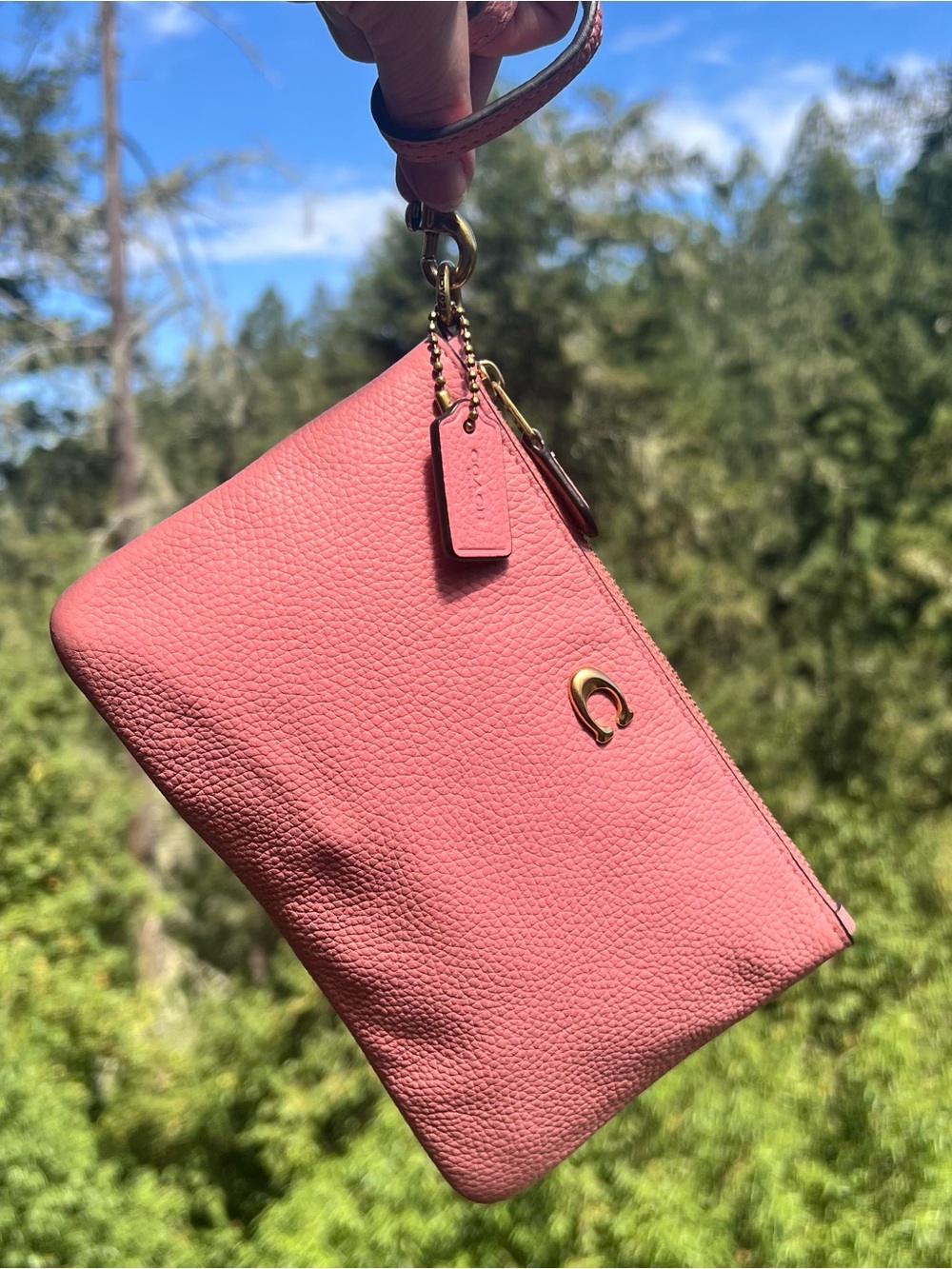 COACH Pink Small Pebble Leather Wristlet Wallet Gunmetal Hardware AUTHENTC